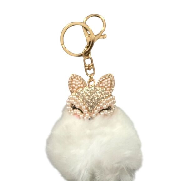 Honbay Accessories - Rhinestone Fox Head Faux Fur Keychain Unisex Chic Glamour